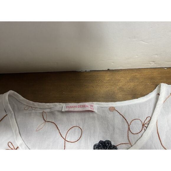 Parami Design Floral Embroidered Blouse 3/4 Sleeve Blouse Peasant Top Cottage 3X - Picture 2 of 10